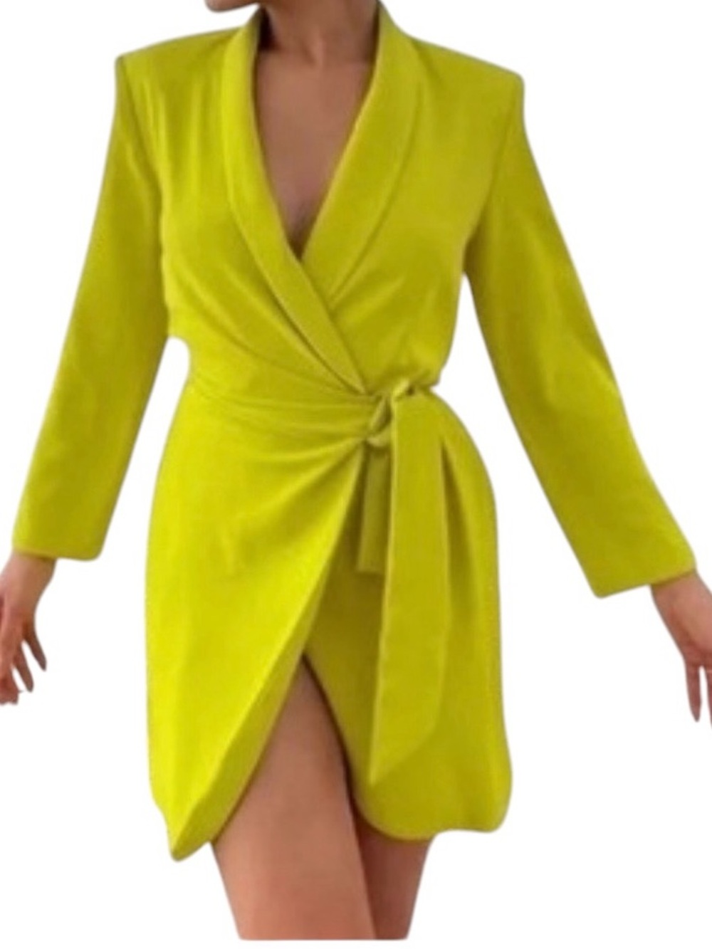 ZARA Bright Chartreuse Wrap Dress Blazer